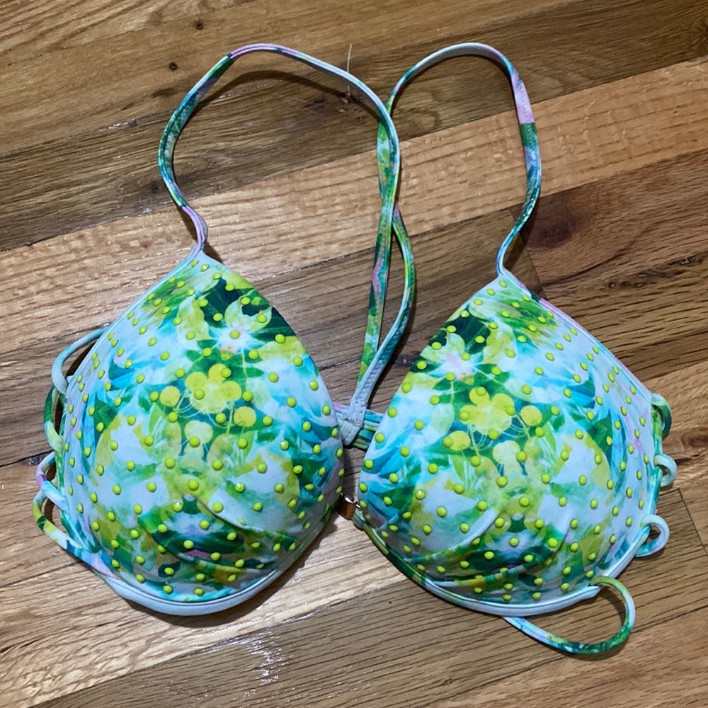 Multicolored studded strappy push-up bikini top